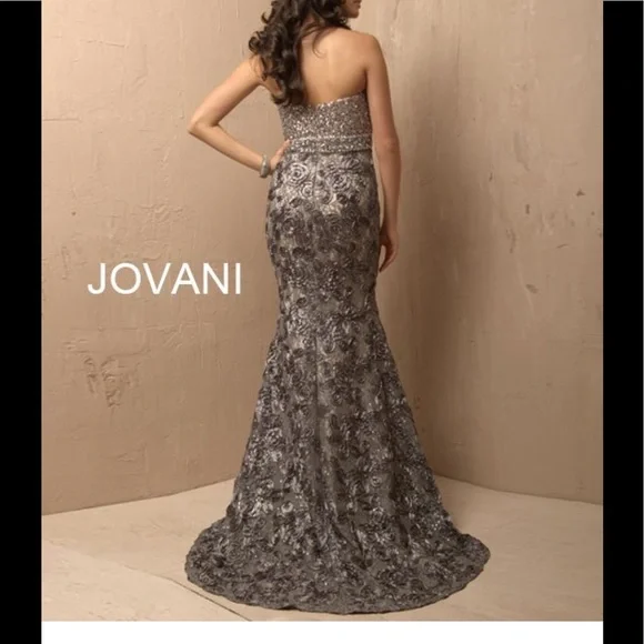 Elegant Jovani style 2184. Color is Dark Grey. Size 2. - Picture 2 of 8